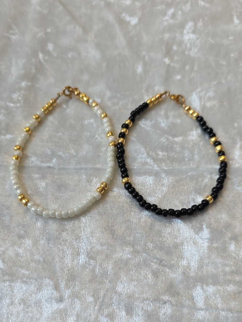 Black & White Bead Bracelet Set with Gold Accents Bohemian, Beachy